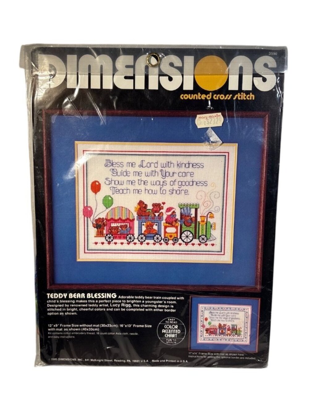 Dimensions Teddy Bear Blessing Counted Cross Stitch Kit 1985 New